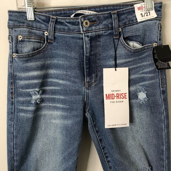 Celebrity Pink NWT Women's Skinny Mid-Rise The Rider Distressed Jeans Size 5/27 - Picture 4 of 13